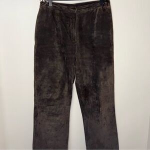 Vintage Alfani 100% Suede Leather Pants Brown Size 10P Festival Wide Leg Boho